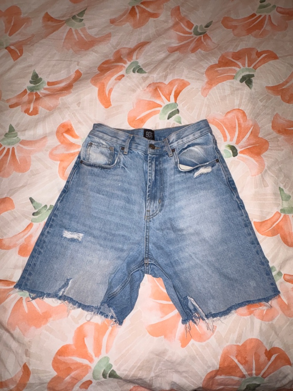 BDG Light Blue Distressed High-Rise Jean Shorts
